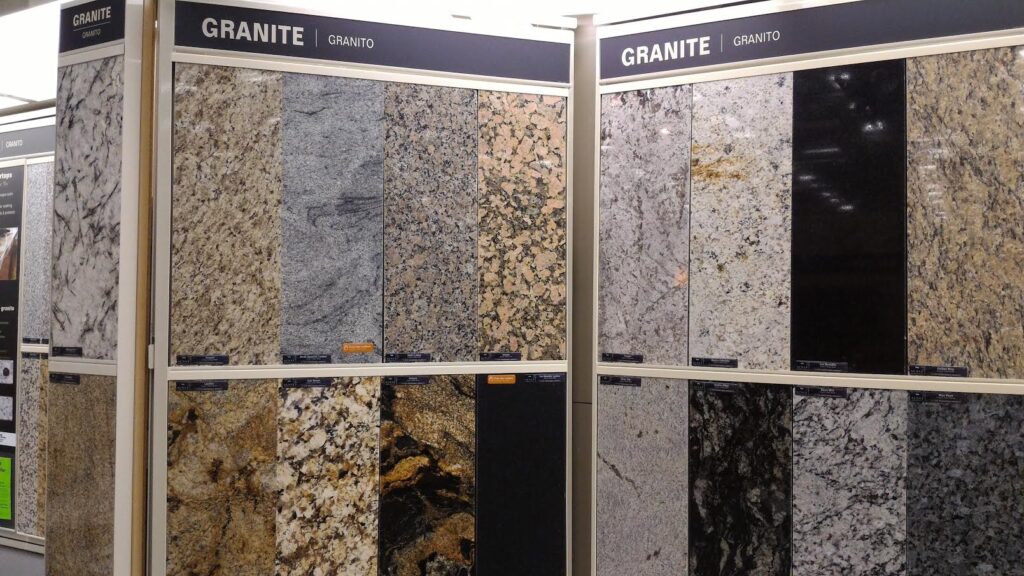 Granite worktop samples on display at Lowe's